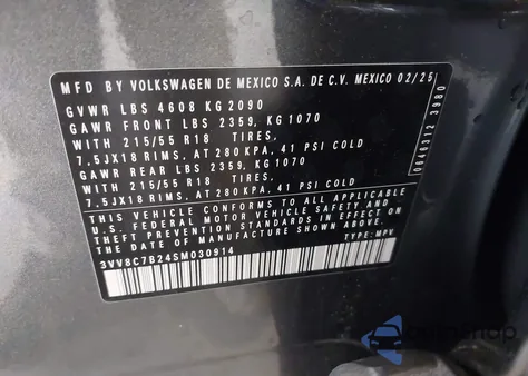 2025 Volkswagen Taos 1.5T S from USA, damaged, VIN 3VV8C7B24SM030914